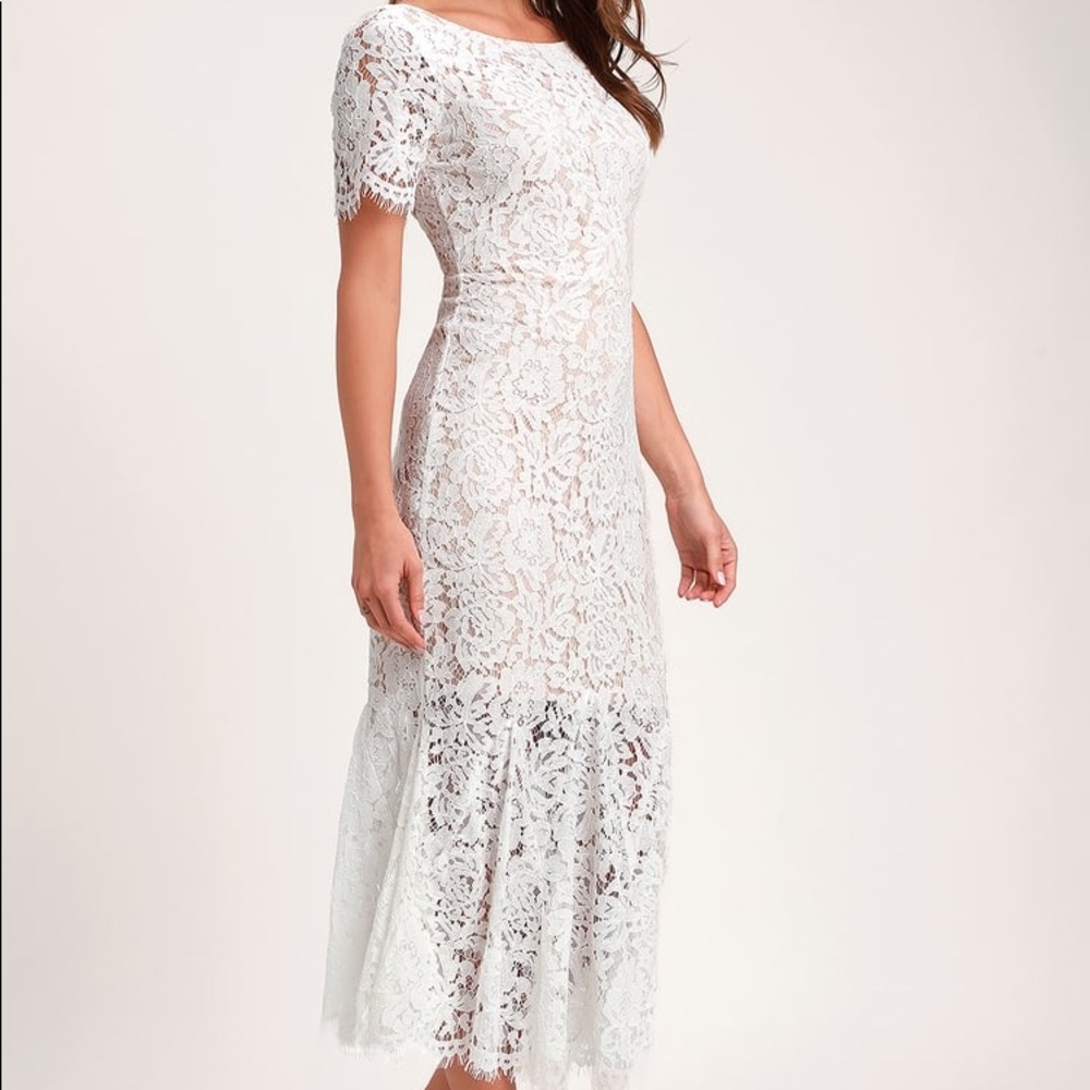 Lulu’s Love You Tonight White Lace Midi Dress